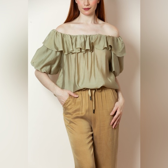 JESSIE LIU Tops - Caroline Tencel Blouse in Khaki Green